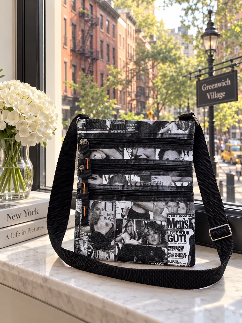 Black & White Photo-Print Crossbody Bag